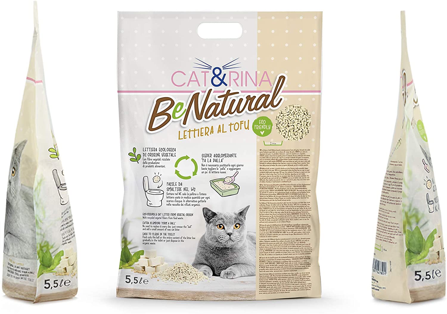 6x5,5L Cat&rina BeNatural - Lettiera da WC al Tofu 6x5,5L Cat&rina BeNatural - Lettiera da WC al Tofu
